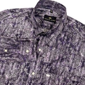 French Crown Men's 42 XL Purple Paisley Print Long Sleeve Button Up Shirt Logo